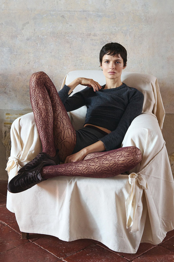 Compass Rose Floral Lace Patterned Tights