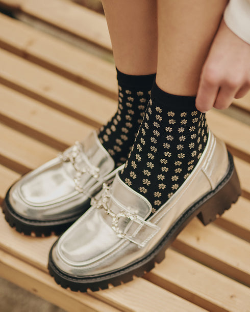 Fior Black Floral Sheer Socks