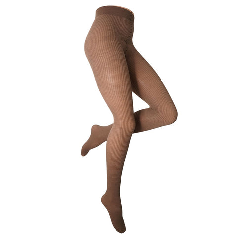 Hazelnut ribbed tights presented without accessories, Gibli Ribbed Wool Tights.