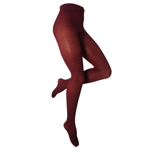 Bordeaux ribbed wool tights shown on their own, Gibli Ribbed Wool Tights.