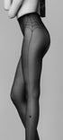 Black spiderweb patterned tights on a black background