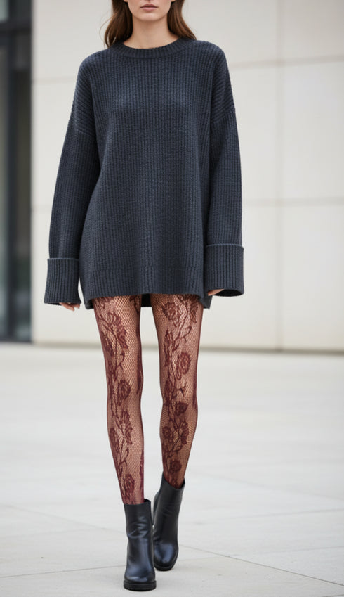 Charly E02 Floral Pattern Fishnet Tights
