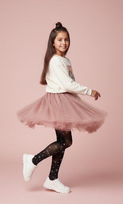 Trilly Girls Star And Polka Dot Patterned Tights