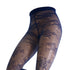 Sheer navy floral patterned tights on a white background