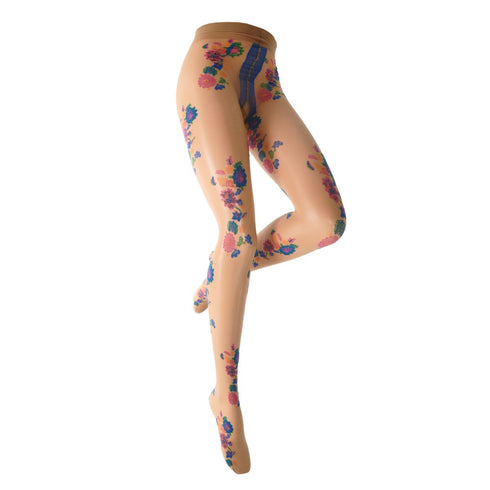 Floral patterned tights on a white background