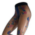 Colorful floral-patterned tights worn by a person on a white background