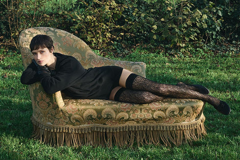 STAY-UP THIGH-HIGHS - Compass Rose Patterned Fishnet Stay-Up Thigh-High Stockings