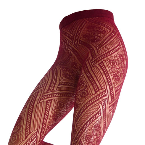 Red patterned tights on a white background
