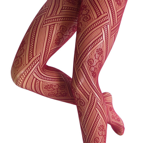 Red patterned tights on a white background