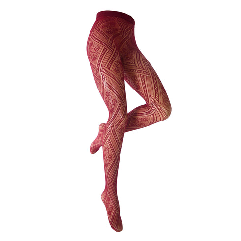 Red patterned tights on a white background