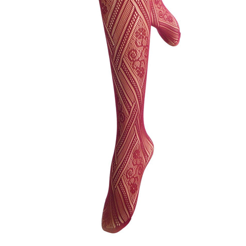 Red patterned tights on a white background