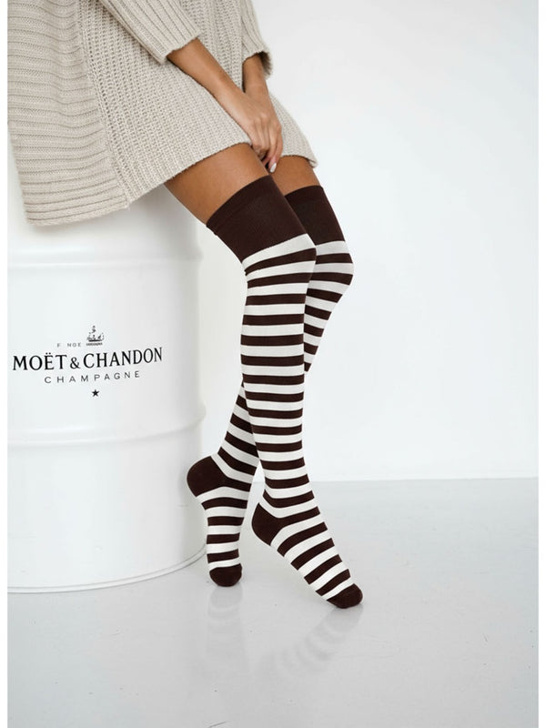 Cotton Wide Stripes Pattern Over-The-Knee Socks