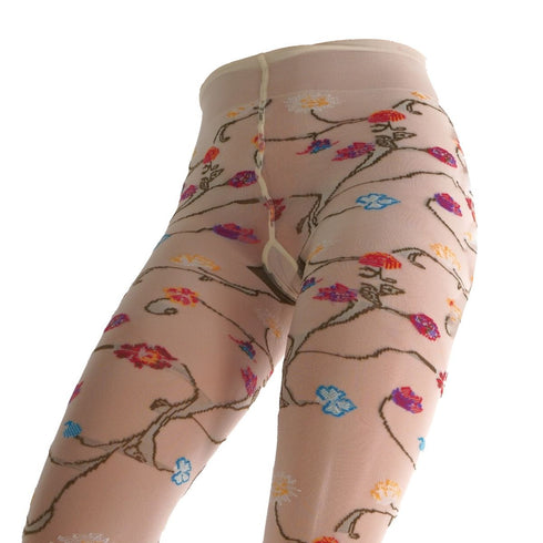 Platino Multicolor Floral Opaque Tights