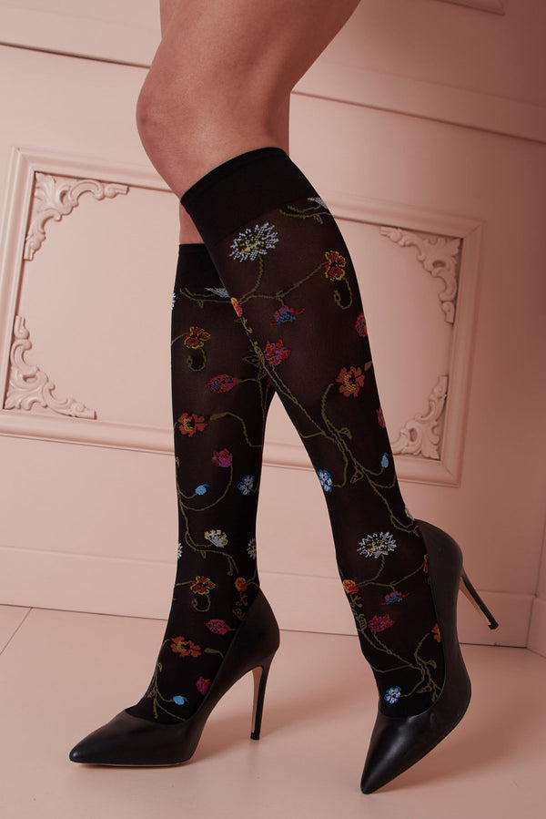Platino Floral Patterned Knee-High Socks
