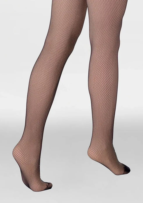 Classic Black Fishnet-Overlay Thermal Tights