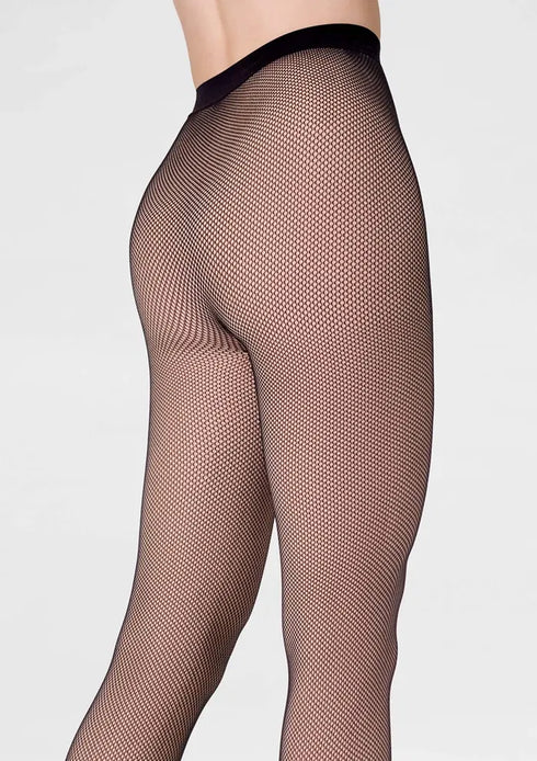 Classic Black Fishnet-Overlay Thermal Tights