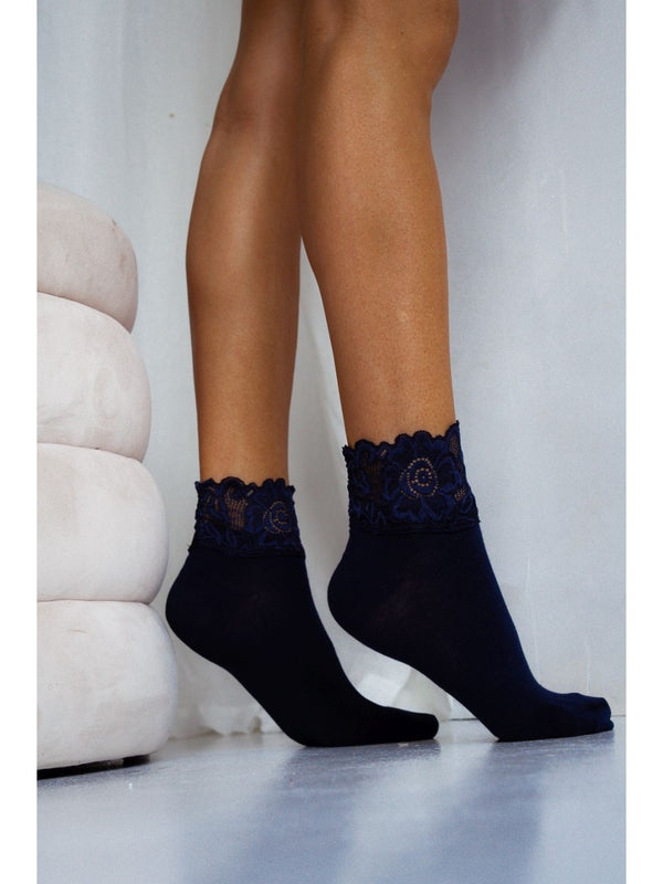 Summer Cotton Ankle Socks With A Wide Lace