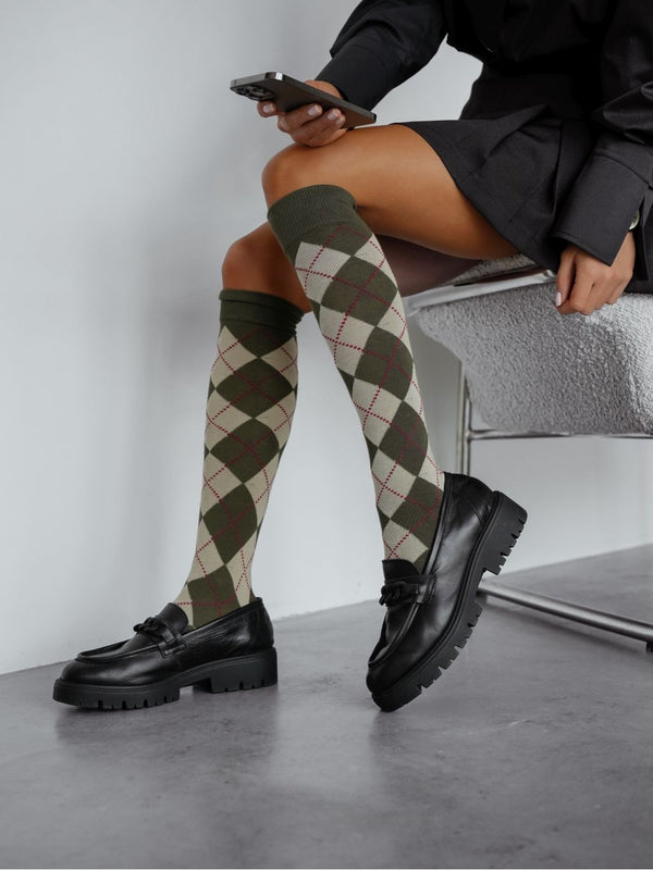 Diamond Patterned Vintage Knee-High Socks