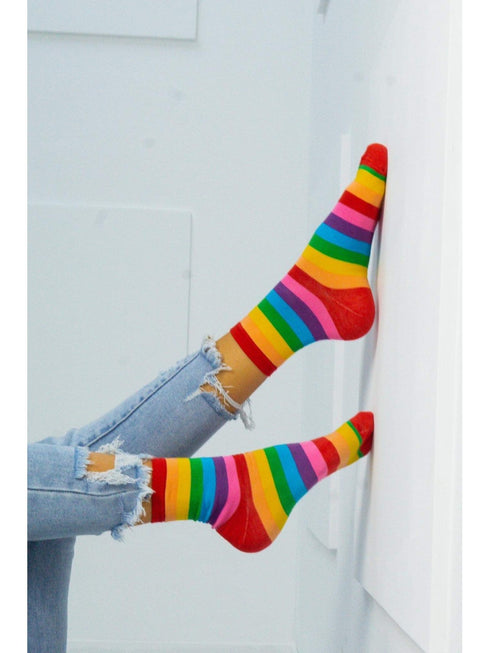 Rainbow Stripes Pattern Cotton Crew Socks