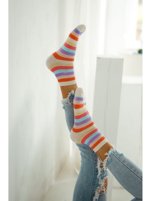 Rainbow Stripes Pattern Cotton Crew Socks