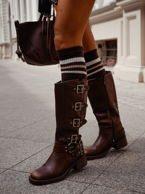 Retro Ribbed Athletic Stripe Knee Socks