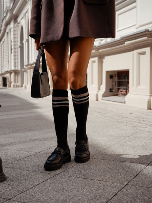 Retro Ribbed Athletic Stripe Knee Socks