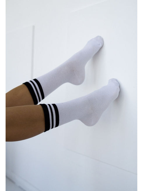 Ribbed Socks with Stripe Cuf