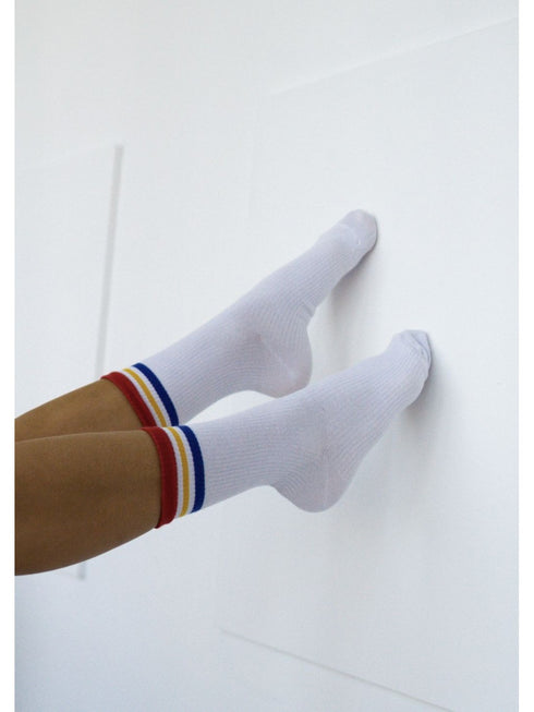 Ribbed Socks with Stripe Cuf