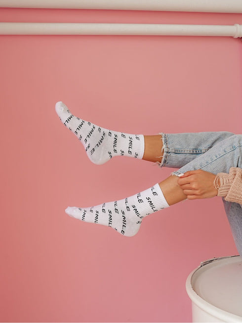 Smile Pattern Cotton Crew Socks