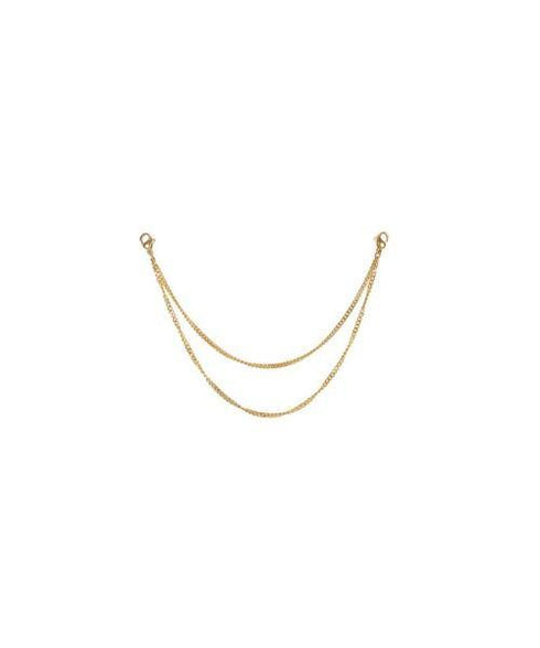 Gold-plated suspender chain in Gold. Two parallel chains with clasps on a plain background.