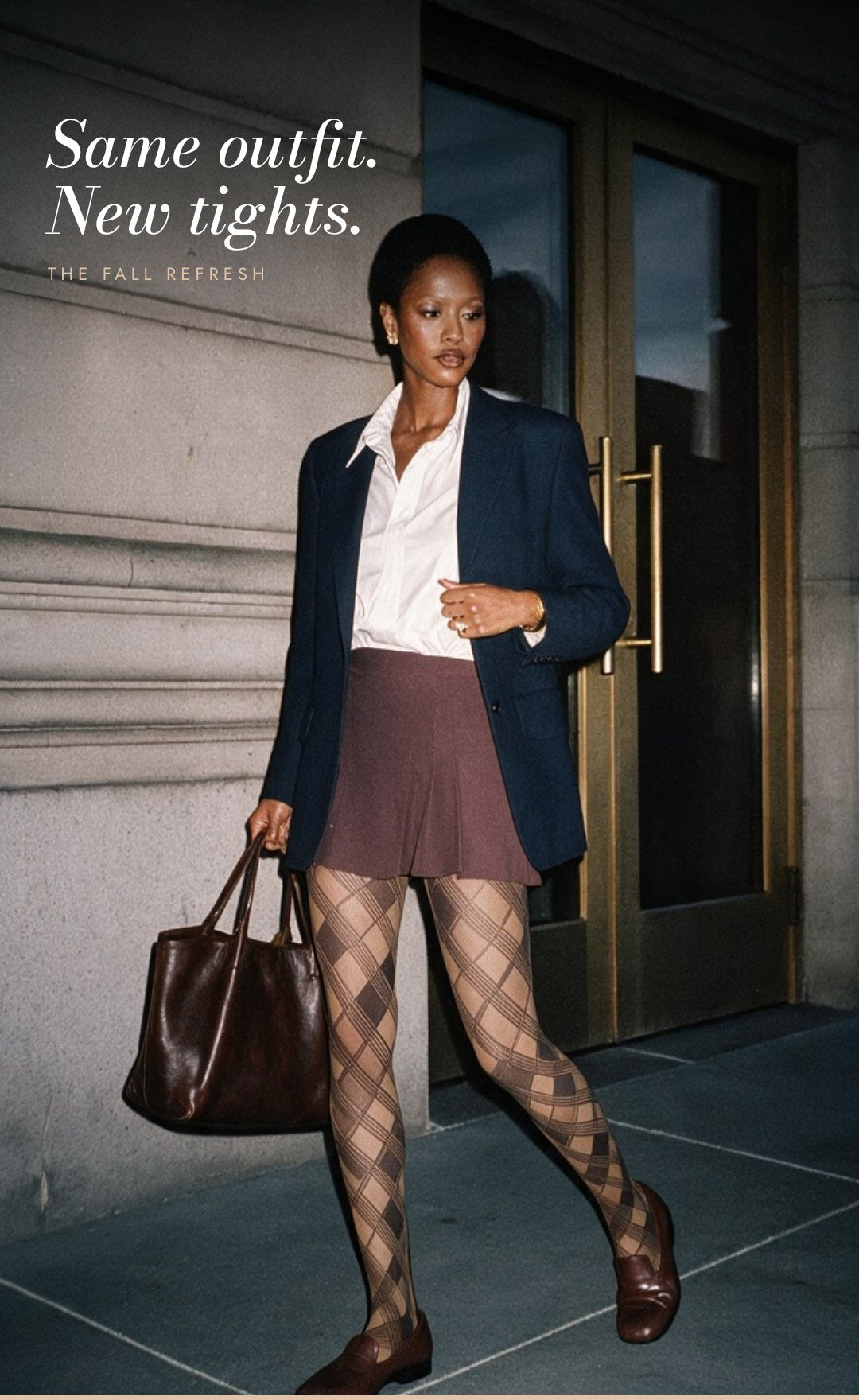 The same outfit with black argyle tights